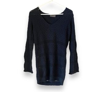 Wooden ships Blue Eyelet Crochet Top Size Small 3/4 Sleeve Open Knit Layering